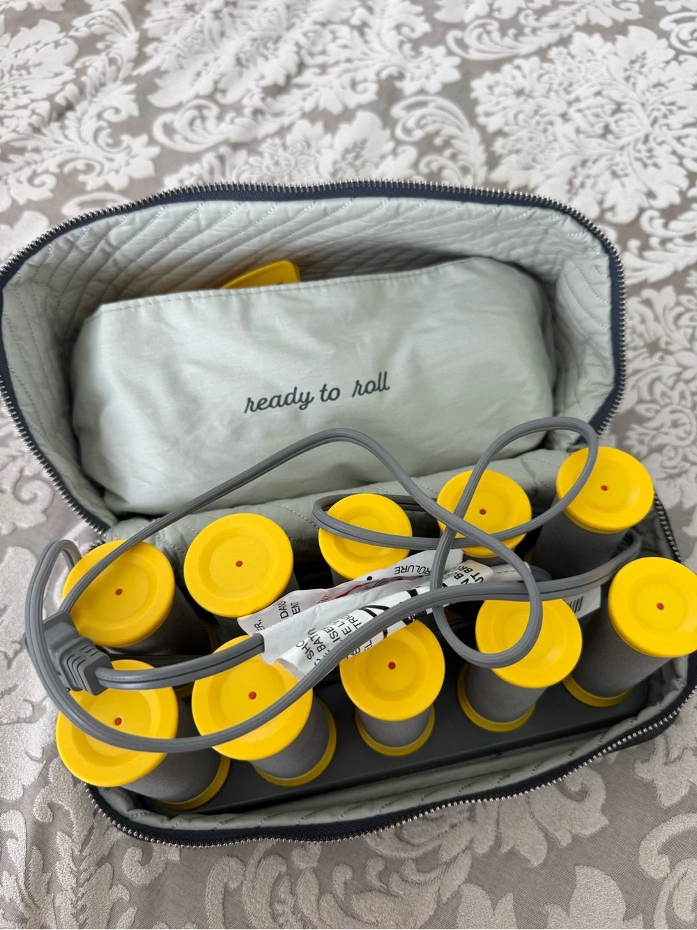 Drybar Gray and Yellow Heated Rollers Set with Yellow Clips